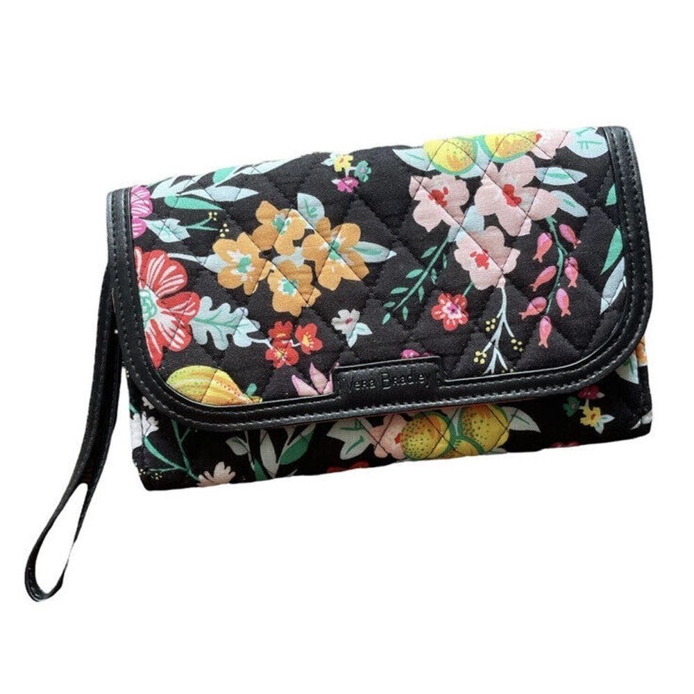 EUC Vera Bradley Wristlet RFID Clutch Wallet leather trimmed Value $75